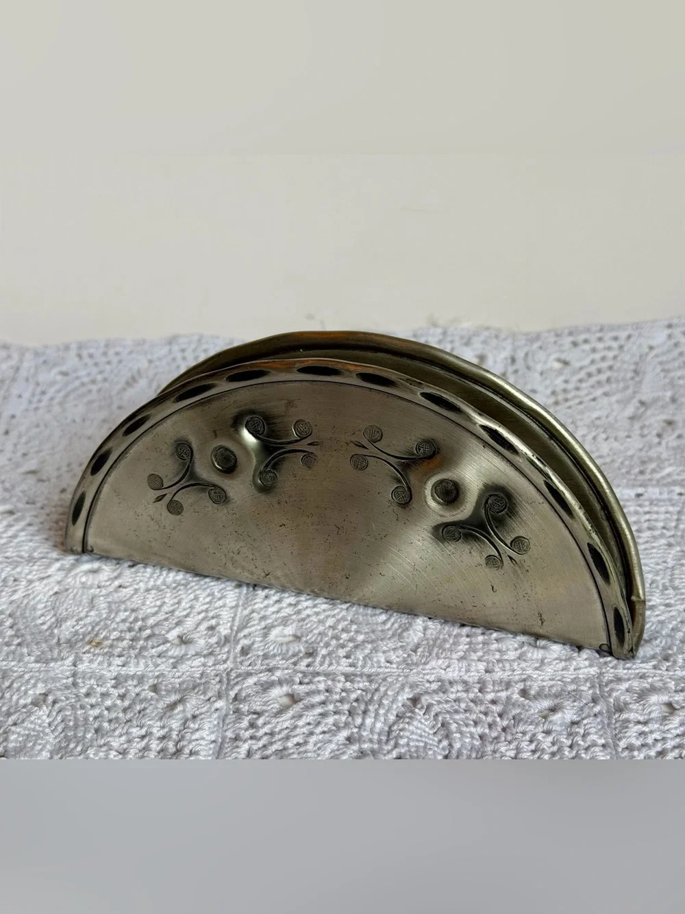 Vintage Norwegian Pewter Napkin Holder Handmade Håness Norway 416 Mid Century